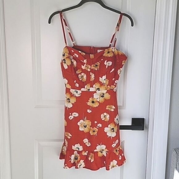 Speechless Fire Burnt Orange Floral Sleeveless  Linen Blend Spring Dress-Small - Picture 4 of 14